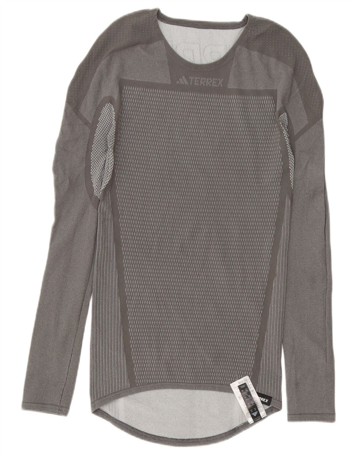 Top Adidas Terrex Graphic da uomo a maniche lunghe in poliestere geometrico grigio medio