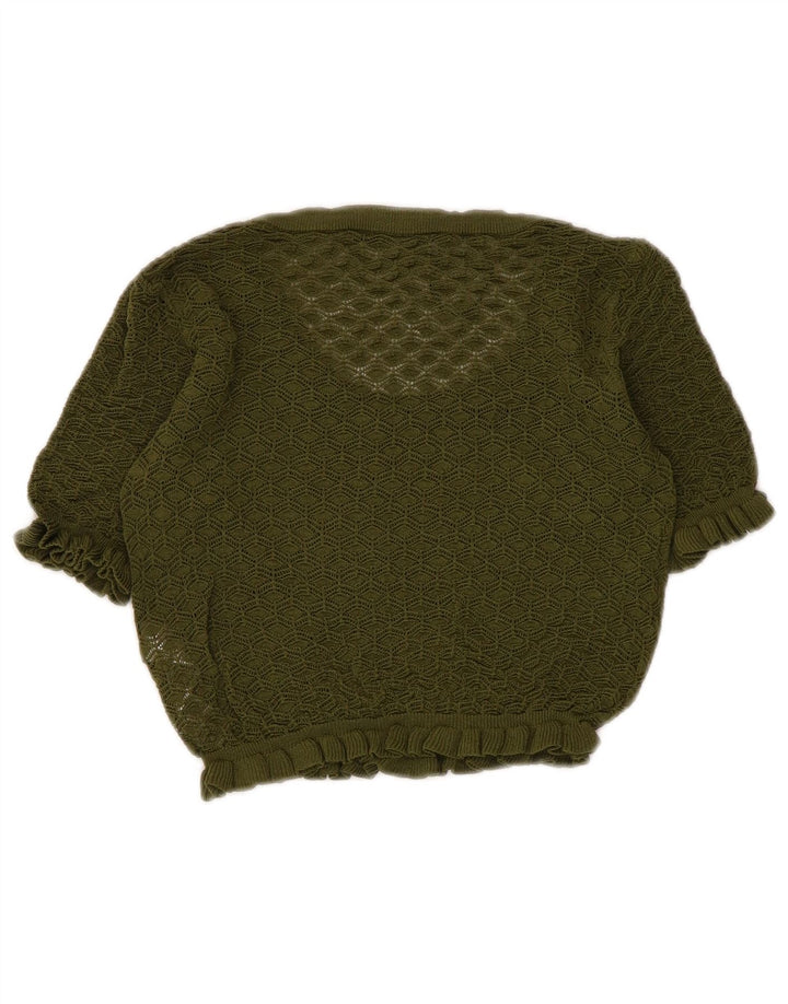 Zara Womens Crop Blouse Top UK 8 Small Khaki Viscose