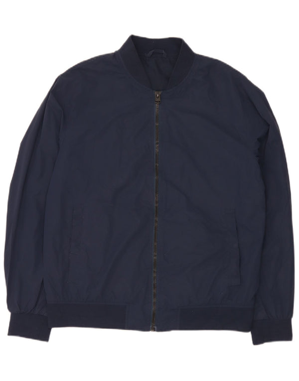 Zara Herre Bomber Jacket UK 40 Large Navy Blue Polyester
