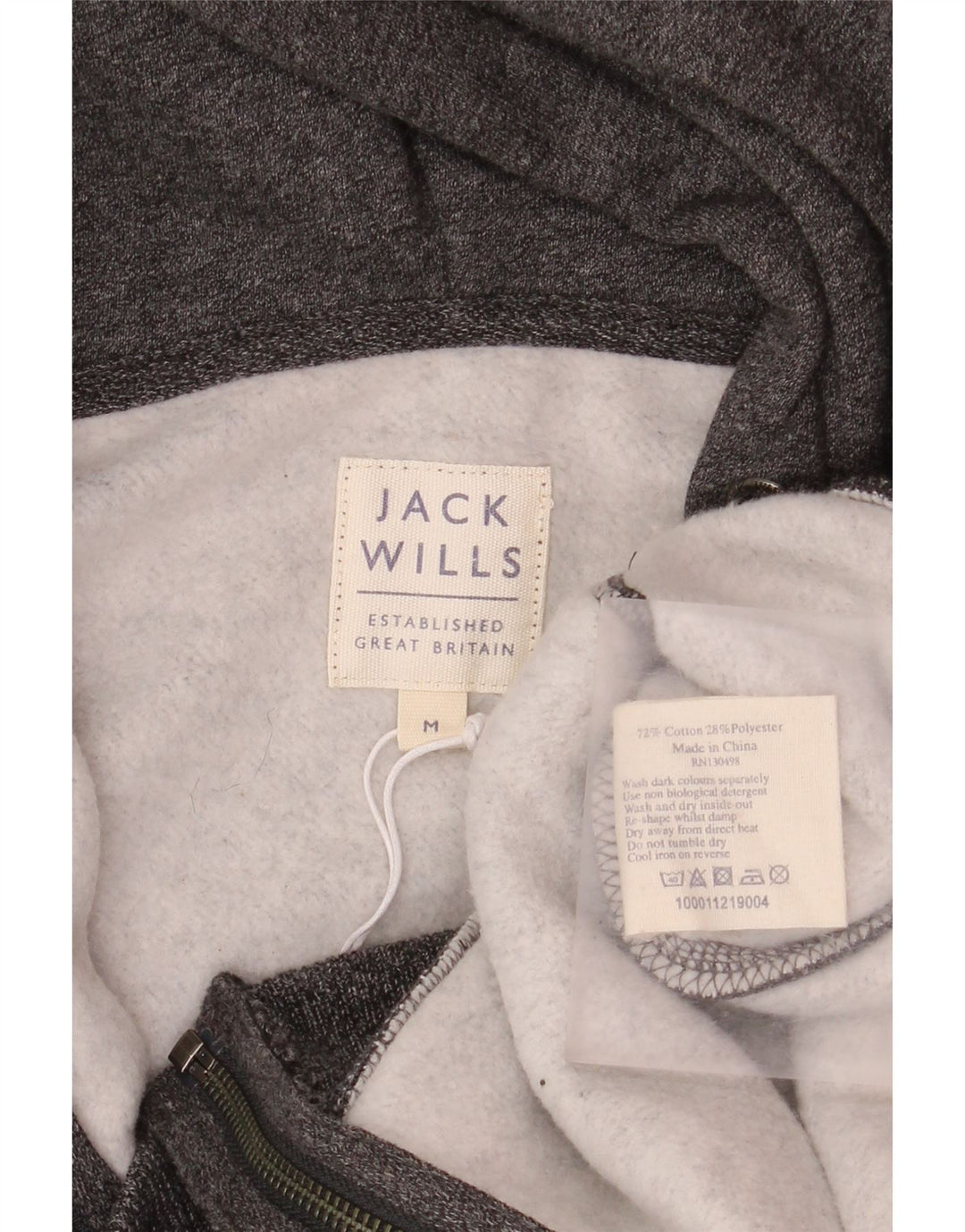 Jack Wills Mens Zip Hoodie Sweater Medium Grey Flecked Cotton
