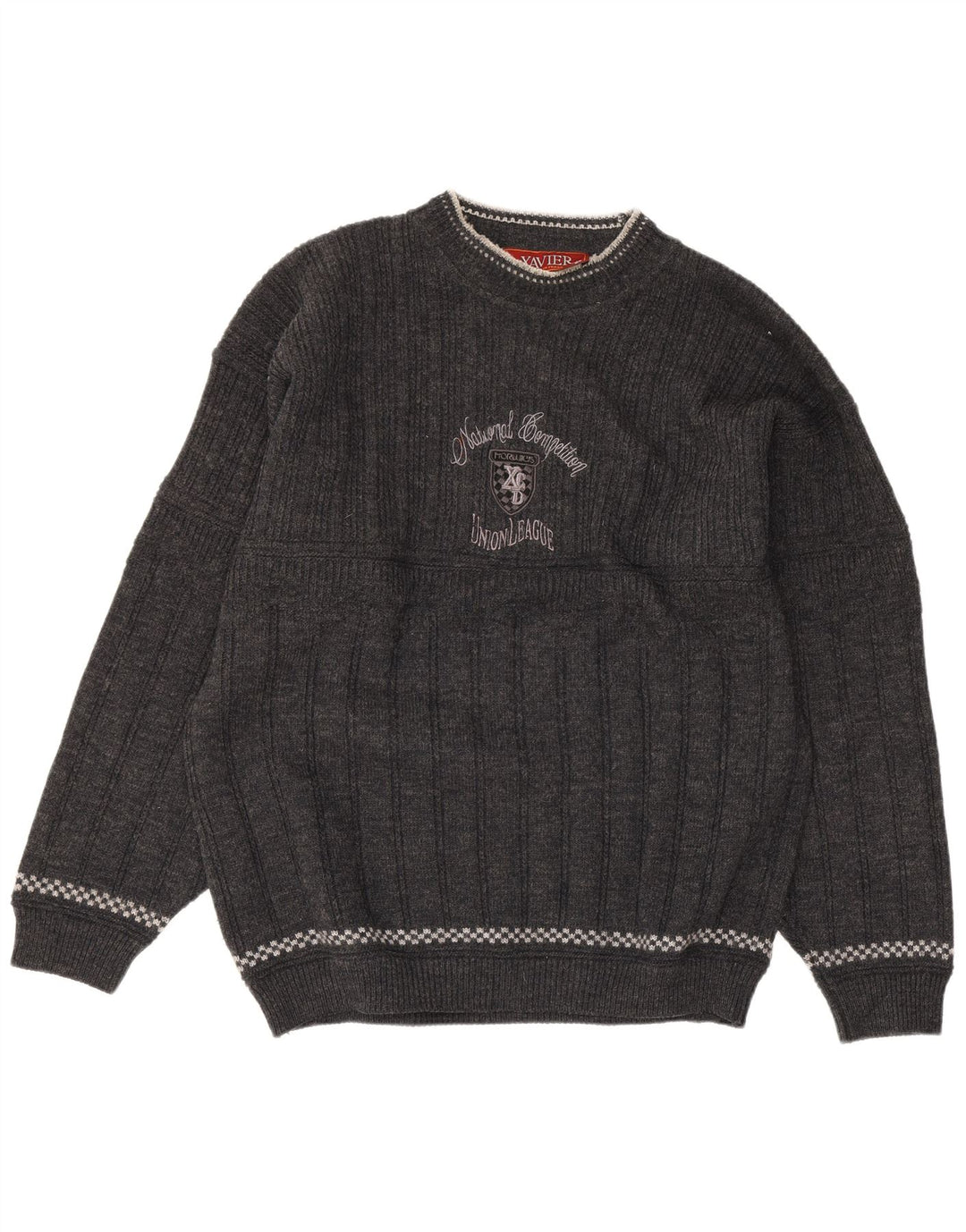 Xavier Herre grafisk rund hals sweater stor grå uld