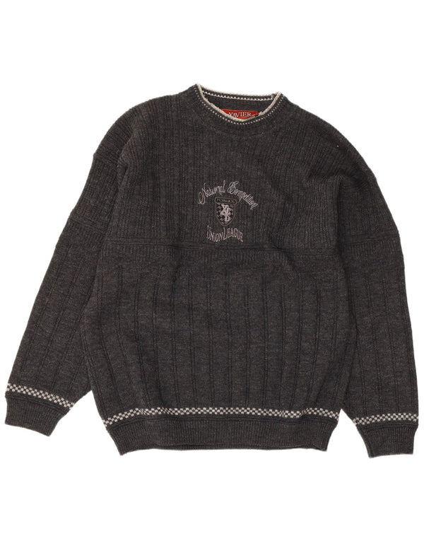 Xavier Mens Graphic Crew Neck Jumper Sweater Large Grey Wool
