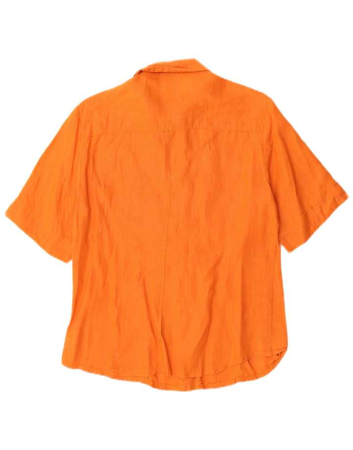 VINTAGE Womens Short Sleeve Shirt UK 12 Medium Orange Linen