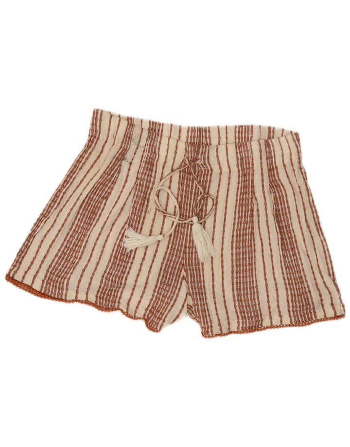 Marks & Spencer Damen Shorts UK 12 Medium W32 Weiß gestreifte Viskose