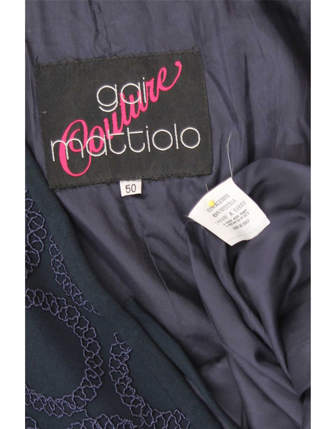 Gai Mattiolo Womens Front Tie Blazer Jacket IT 50 XL Navy Blue Geometric