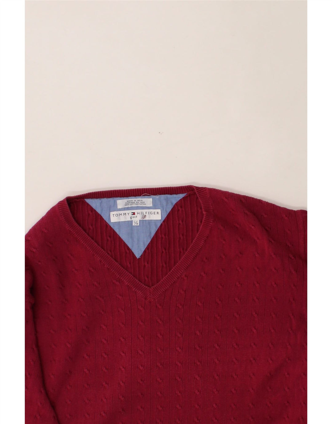 TOMMY HILFIGER Mens V-Neck Jumper Sweater Large Red Cotton Vintage Tommy Hilfiger and Second-Hand Tommy Hilfiger from Messina Hembry 