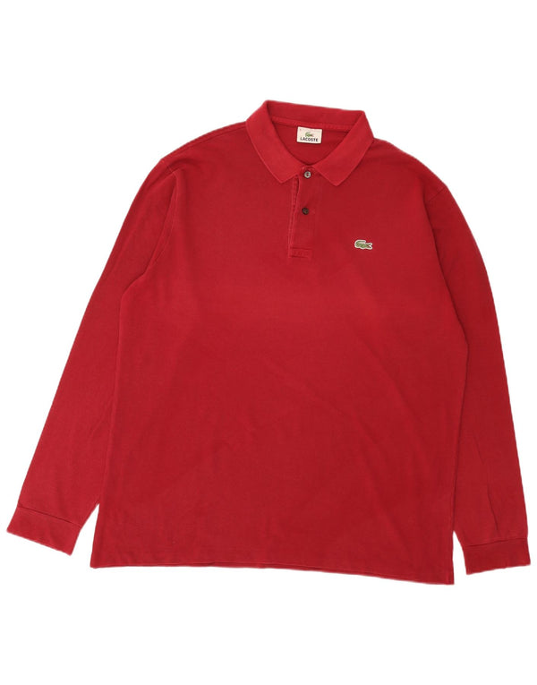 Lacoste Herren-Langarm-Poloshirt, Größe 6 XL, burgunderrote Baumwolle