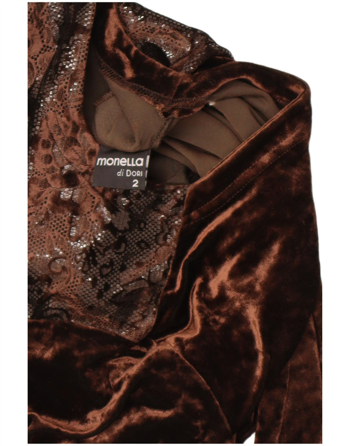 Monello Womens Long Sleeve Bodysuit US 2 XS Brown Floral Acetate