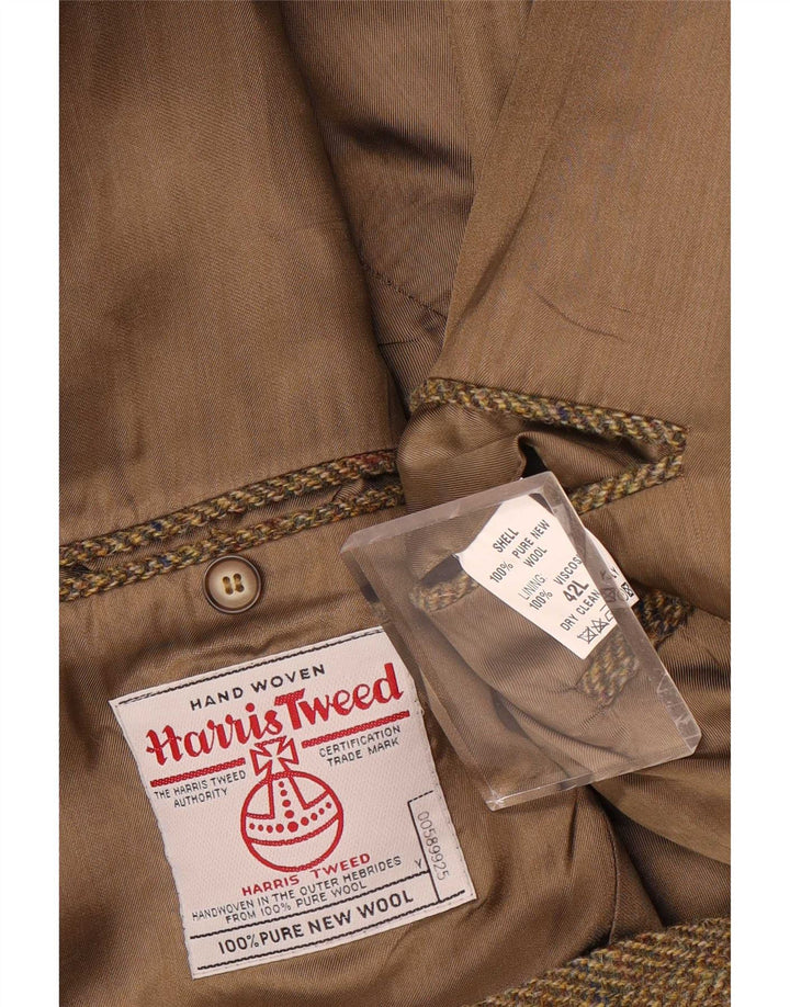 Harris Tweed Mens Longline Blazer Jacket UK 42 XL Khaki Herringbone