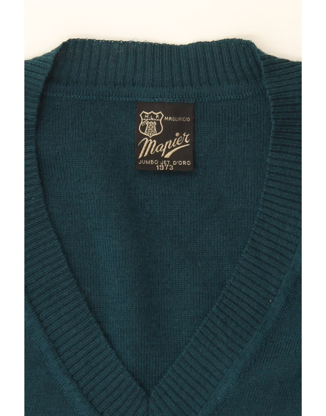 MAPIER Mens V-Neck Jumper Sweater Large Green Striped Wool Vintage Mapier and Second-Hand Mapier from Messina Hembry 