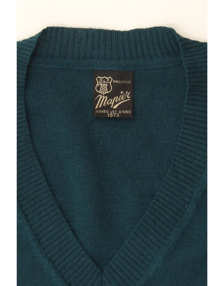 MAPIER Mens V-Neck Jumper Sweater Large Green Striped Wool Vintage Mapier and Second-Hand Mapier from Messina Hembry 