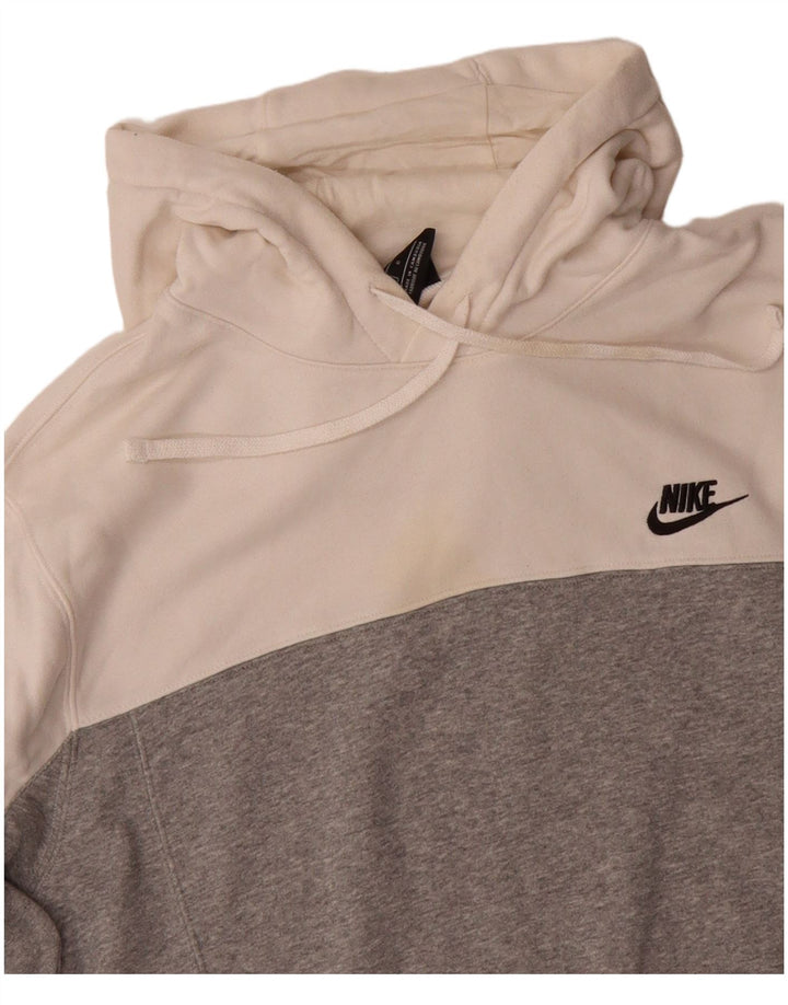 NIKE Mens Hoodie Jumper Large Grey Colourblock Cotton
