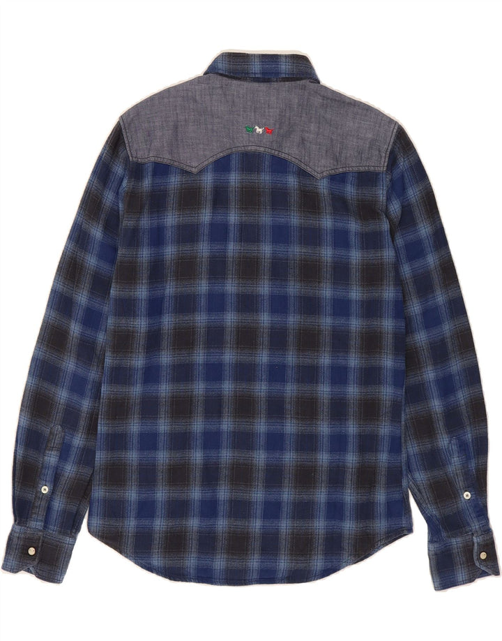 VINTAGE Mens Slim Flannel Shirt Medium Blue Check Cotton Vintage Vintage and Second-Hand Vintage from Messina Hembry 