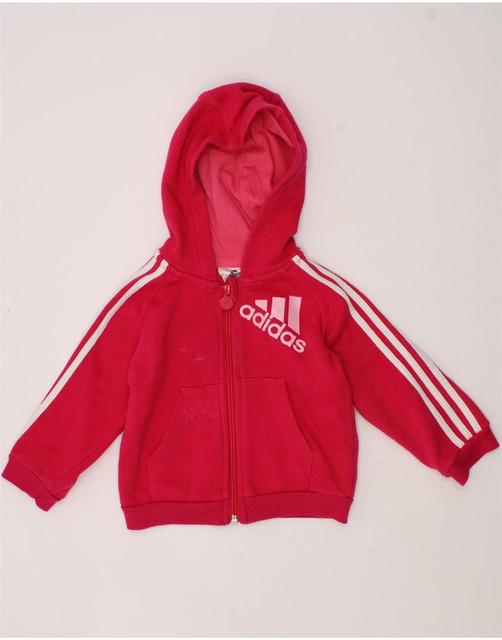 ADIDAS Baby Girls Graphic Zip Hoodie Sweater 6-9 Months Pink Cotton Vintage Adidas and Second-Hand Adidas from Messina Hembry 