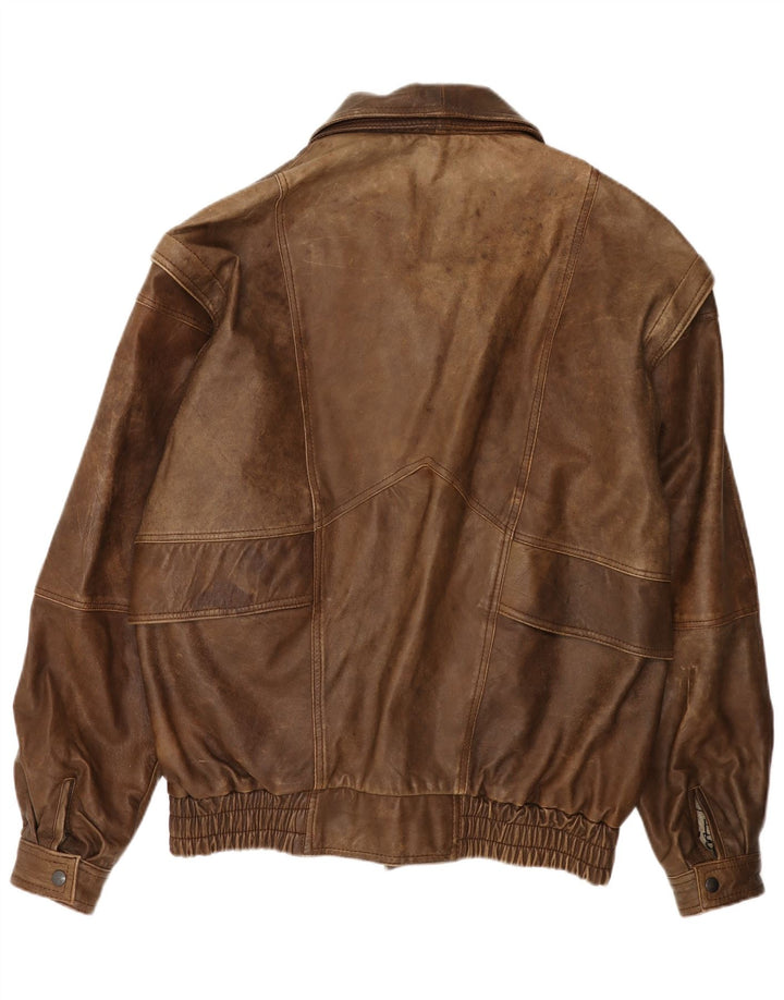 VINTAGE Mens Leather Jacket EU 52 XL Brown Leather
