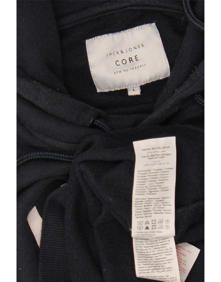 JACK & JONES Mens Graphic Hoodie Jumper Large Navy Blue Polyester