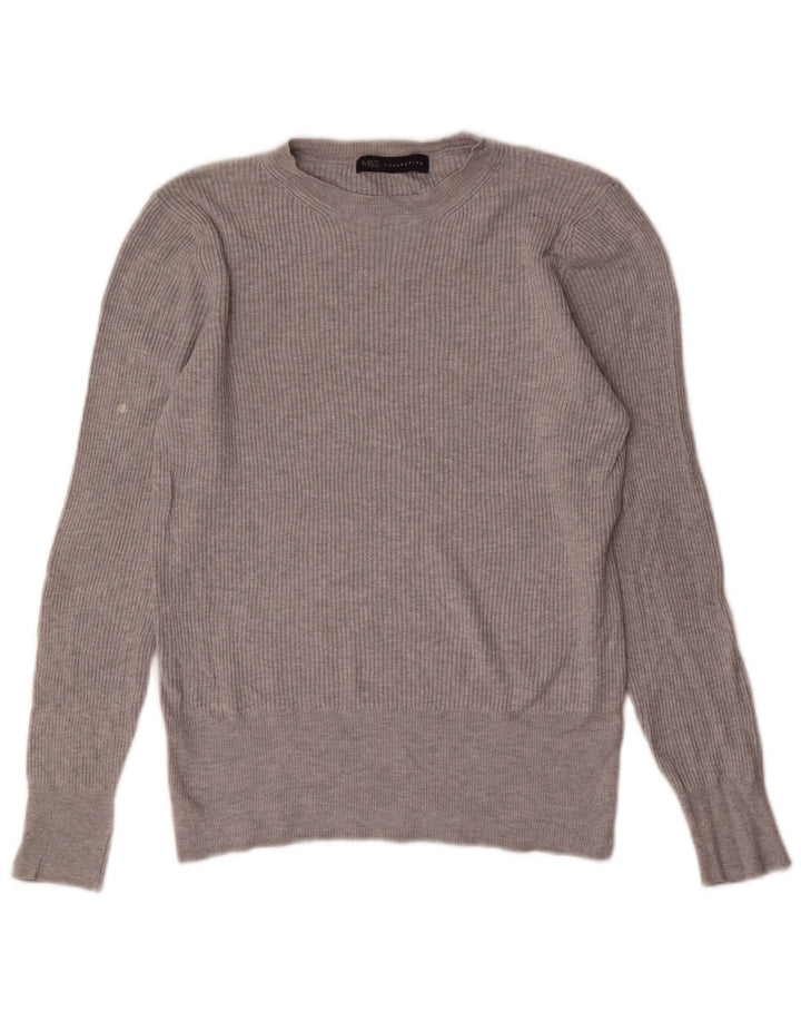 Maglione maglione girocollo da donna Marks & Spencer UK 12 Viscosa grigio medio