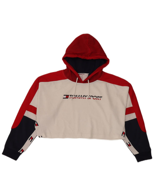 Tommy Hilfiger Womens Crop Graphic Hoodie Jumper UK 16 Large White