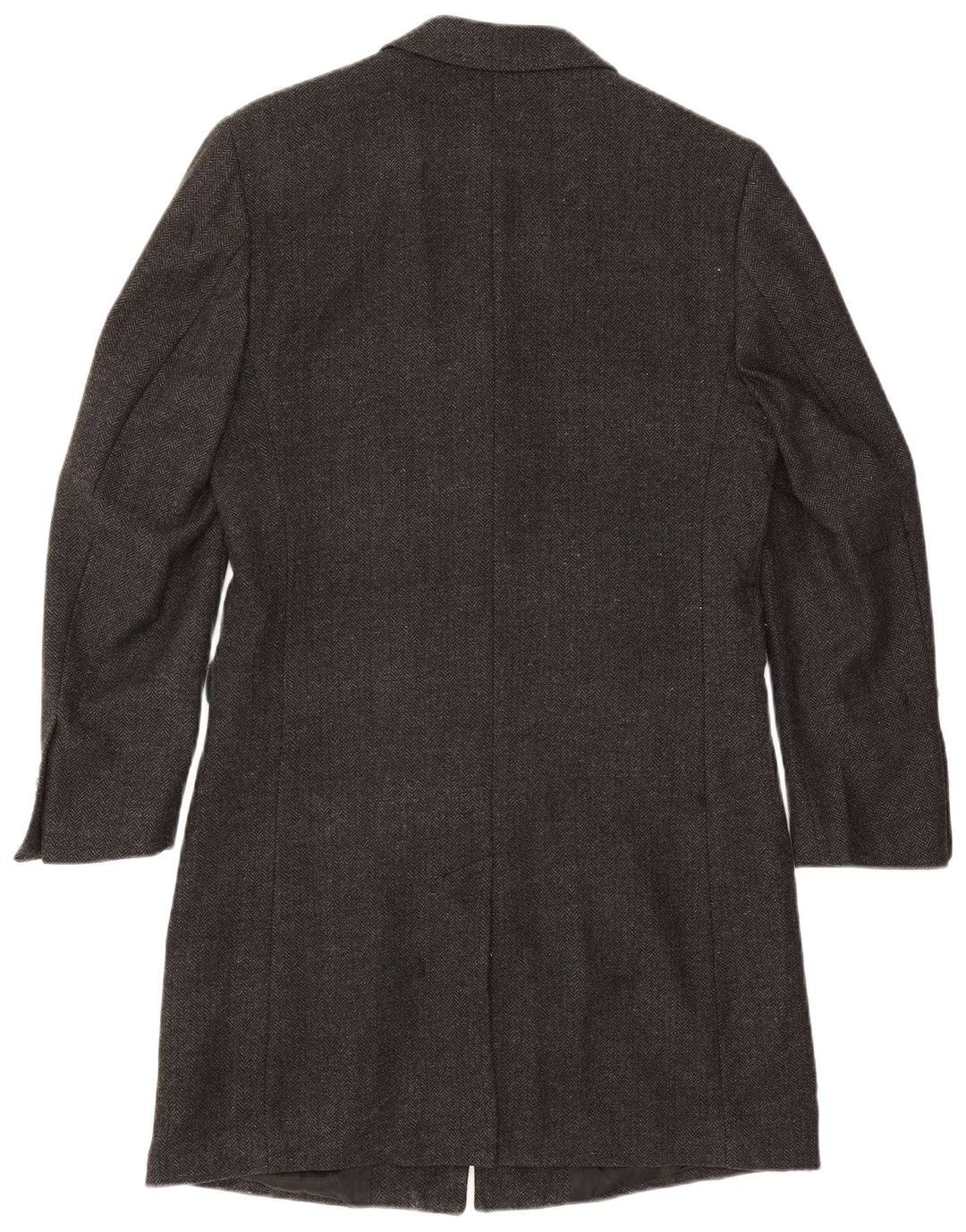 French Connection Mens Overcoat UK 38 Medium Grey Herringbone Wool