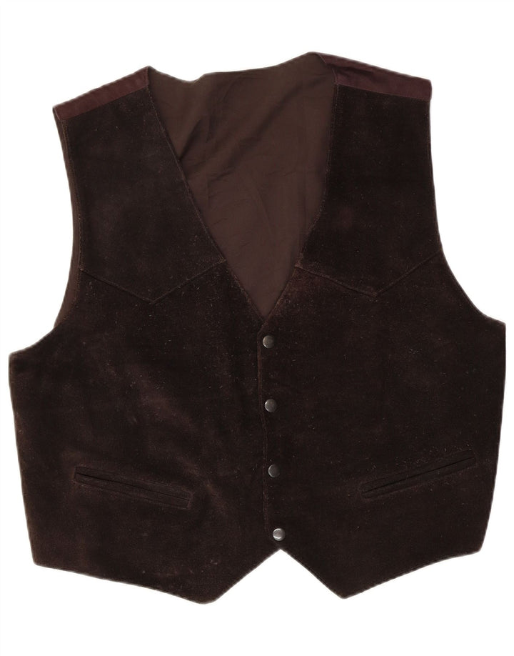 Vintage Mens Suede Waistcoat 2XL Brown Polyester