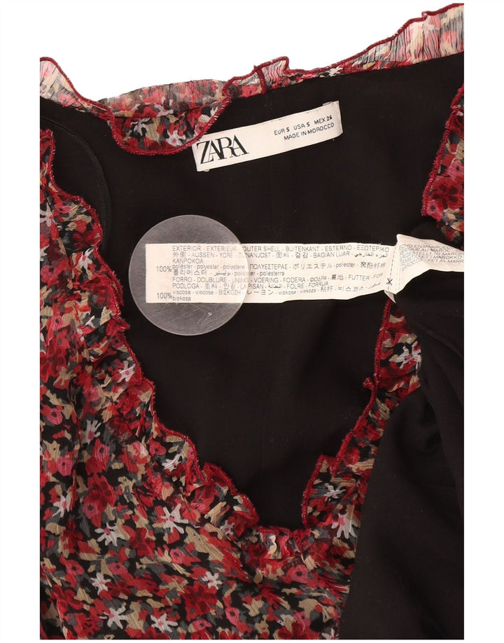Zara Dame Langærmet Skift Kjole UK 10 Small Red Floral Polyester