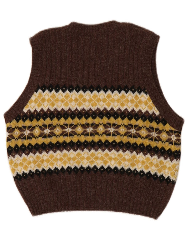Stefanel Dame Crop Vest Tank Top UK 10 Small Brown Fair Isle Wool