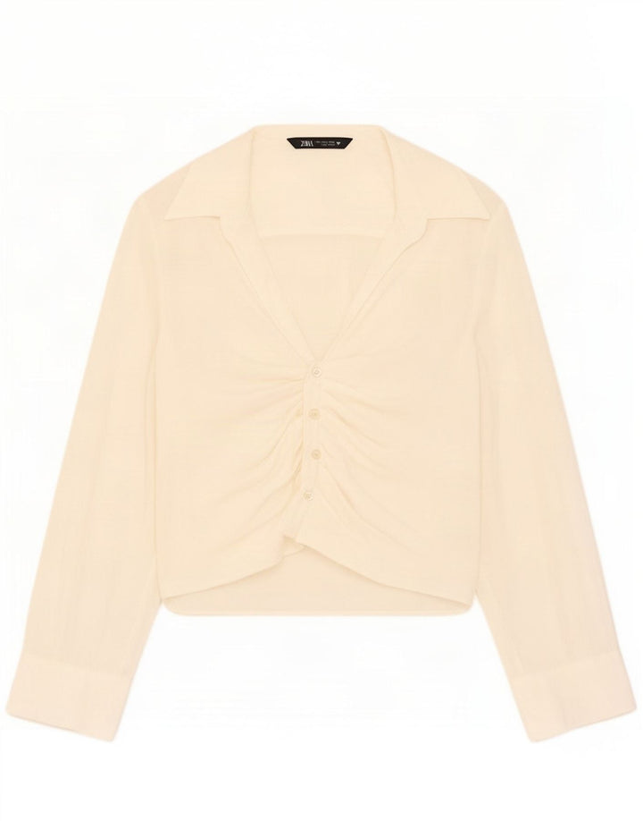 Zara Womens Shirt Blouse UK 10 Small Off White Modal