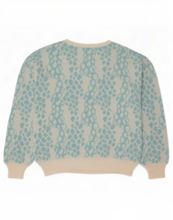 Maglione maglione vintage da donna con scollo a barca UK 16 grande blu maculato