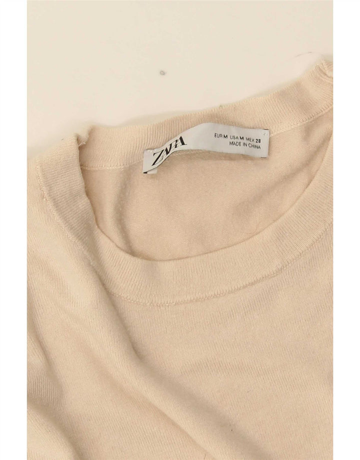 Zara Womens Crew Neck Jumper Sweater UK 12 Medium Beige