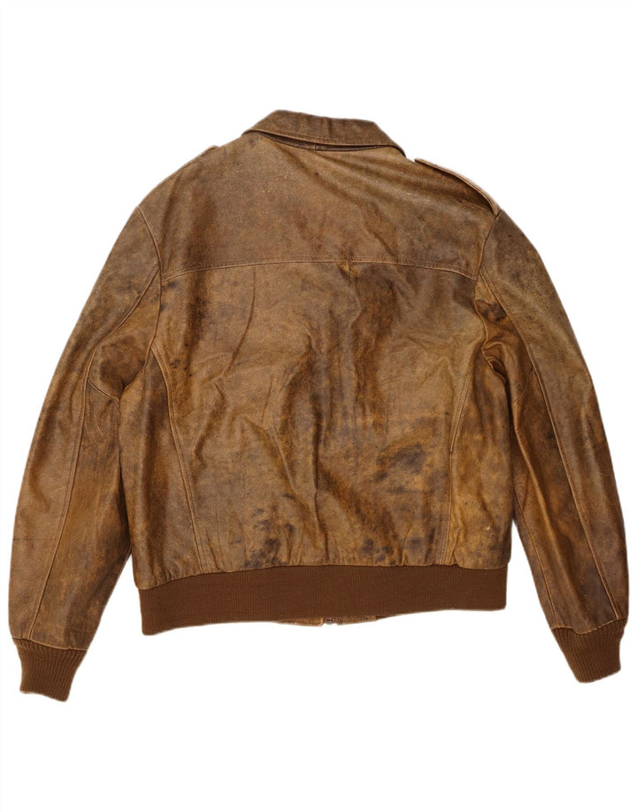 Vintage Mens Military Leather Jacket IT 44 XS Brown