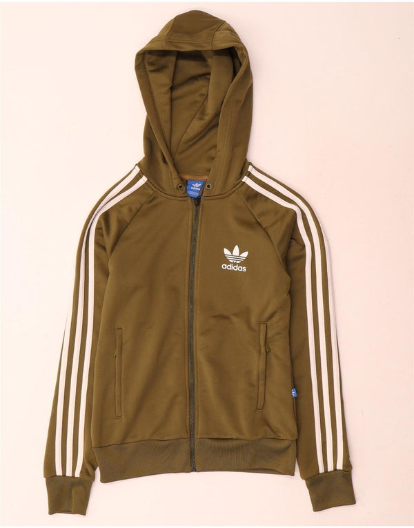 Felpa con cappuccio e zip da donna Adidas UK 6 XS poliestere kaki