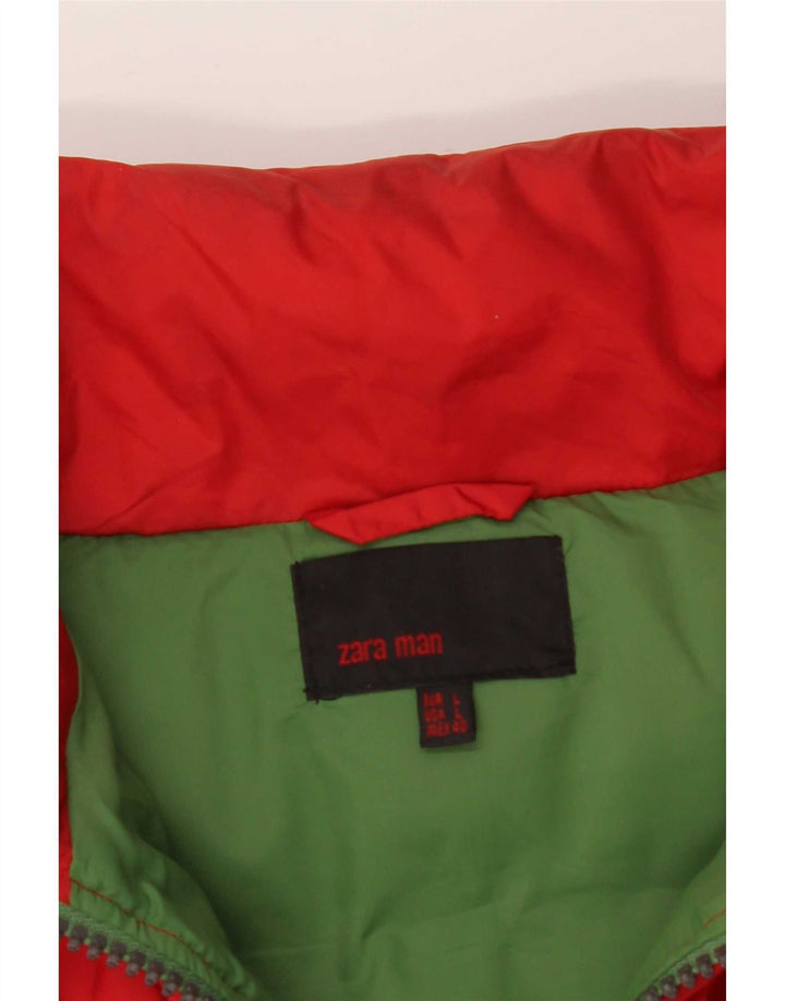 Zara Herre Polstret Gilet UK 40 Stor Rød Nylon