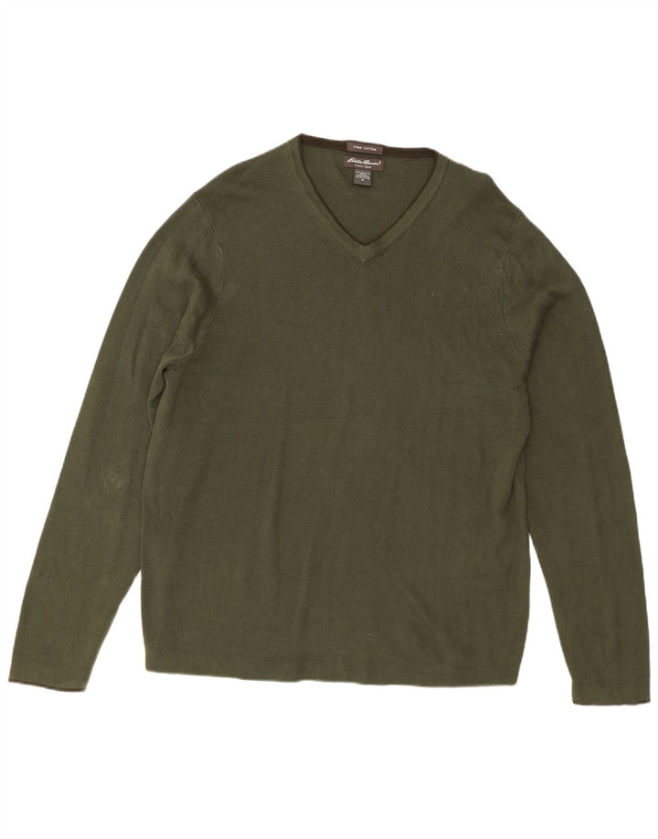 Мужской джемпер с v-образным вырезом Eddie Bauer, хлопок среднего цвета хаки
