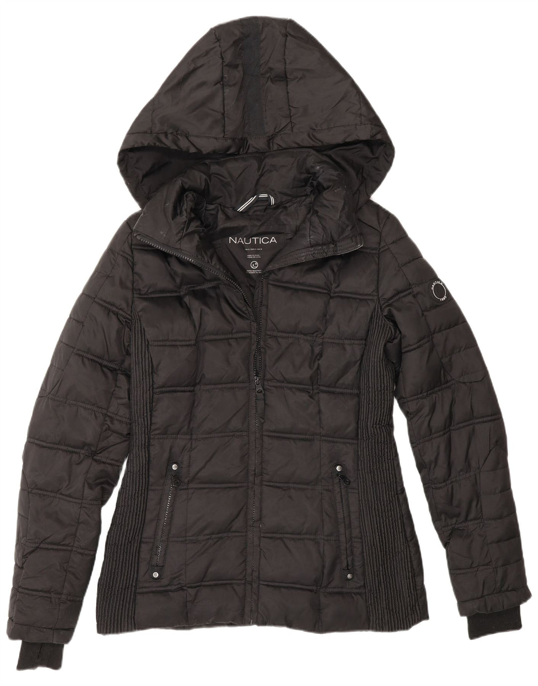 Nautica Womens Hooded Padded Jacket UK 14 Medium Black Polyester