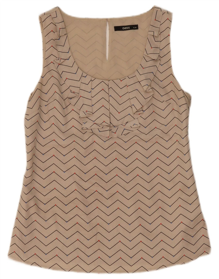 Oasis Womens Sleeveless Blouse Top UK 10 Small Beige Geometric