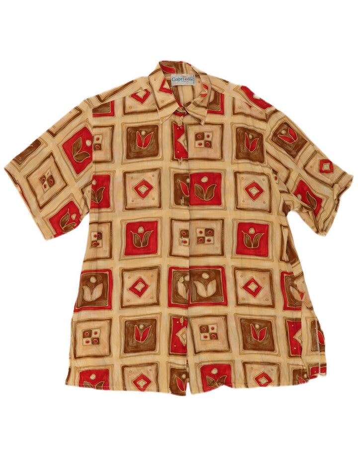 Gabrielle Womens Short Sleeve Shirt Blouse UK 16 Large Beige Patchwork Silk
