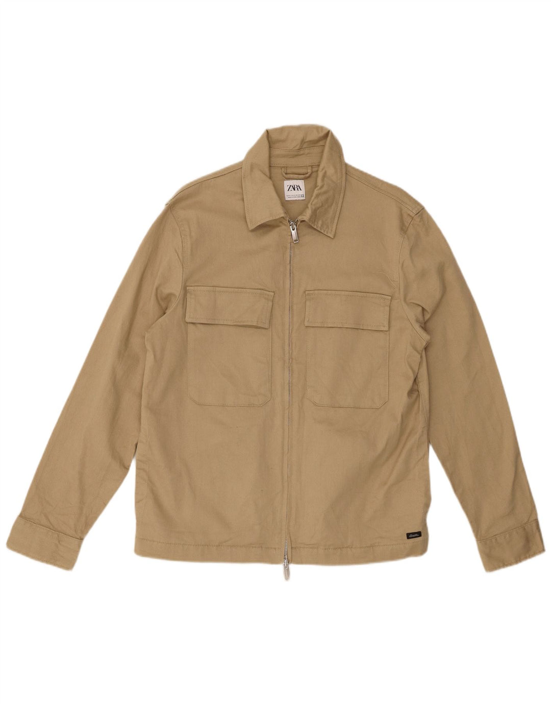 ZARA Mens Bomber Jacket UK 38 Medium Beige Cotton