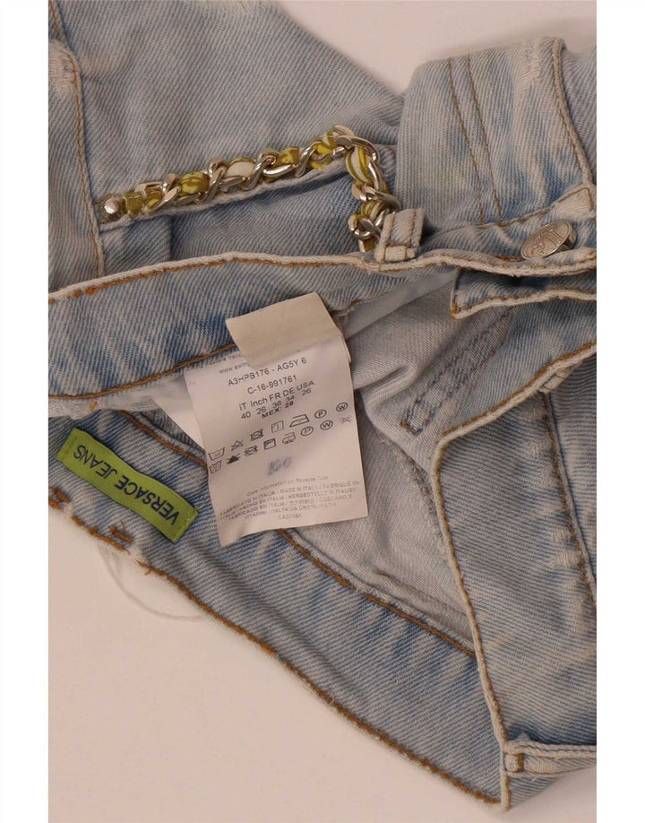Versace Womens Distressed Denim Shorts W28 Medium Blue Cotton