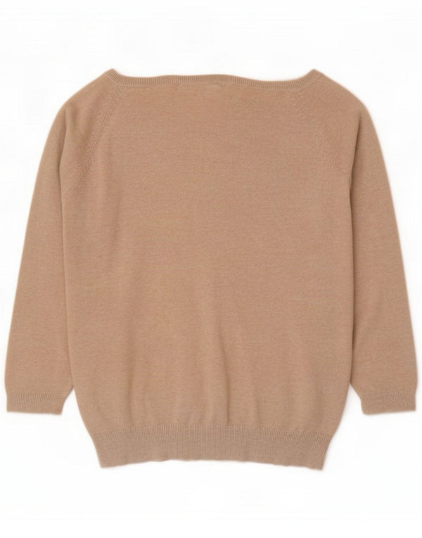 Zara Damen Pullover mit 3/4-Ärmeln, schulterfrei, UK 14, groß, beige Baumwolle