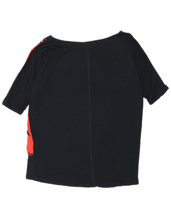 Desigual Womens Loose Fit Graphic Top 3/4 Maneci UK 14 Medium Black Bumbac