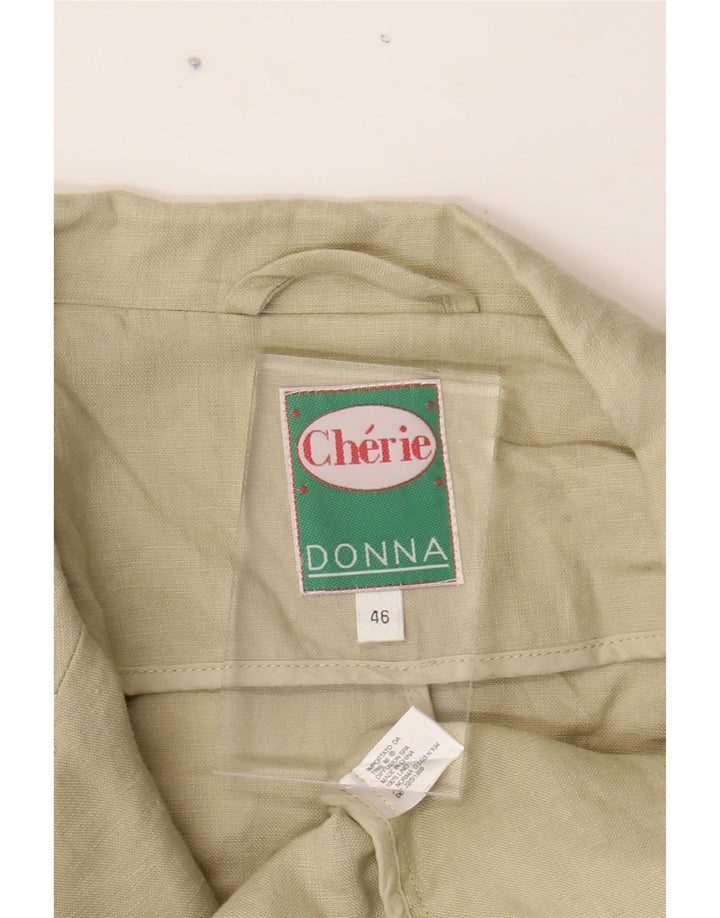 CHERIE Womens 3/4 Sleeve 4 Button Blazer Jacket IT 46 Large Beige Linen Vintage cherie and Second-Hand cherie from Messina Hembry 