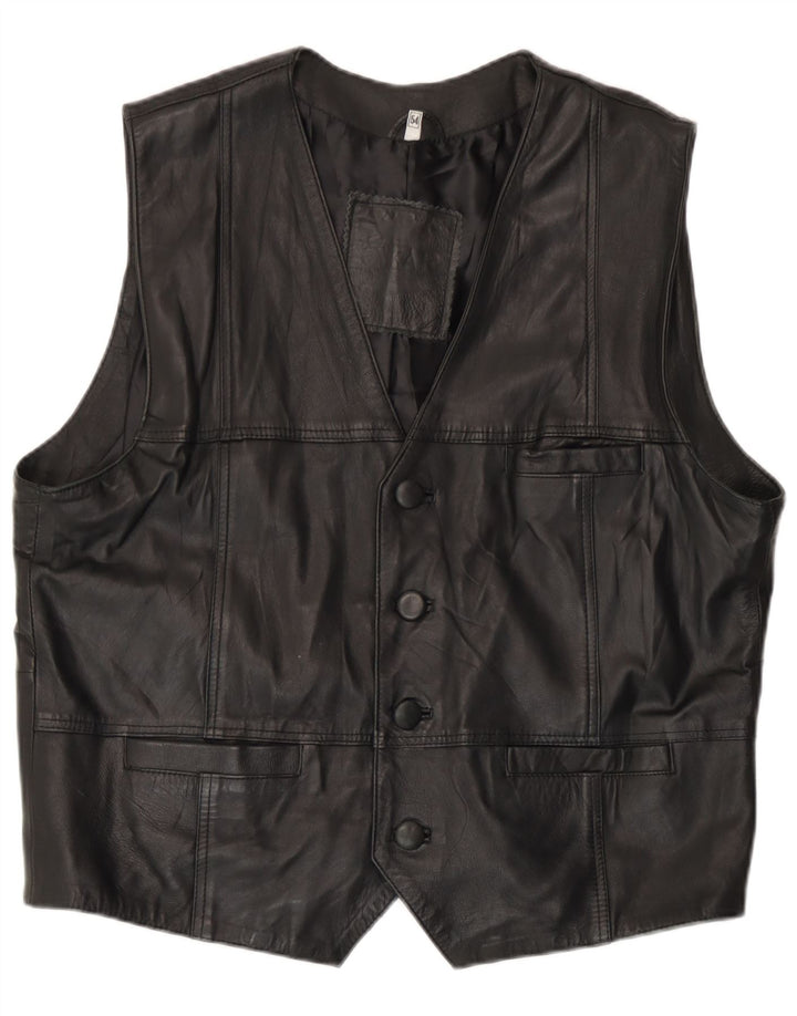 Vintage Mens Leather Waistcoat EU 54 XL Black Leather