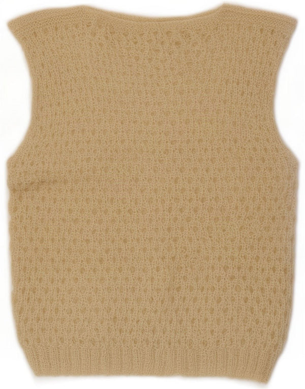 Vintage Damen Häkelweste Tank Top UK 14 Medium Beige