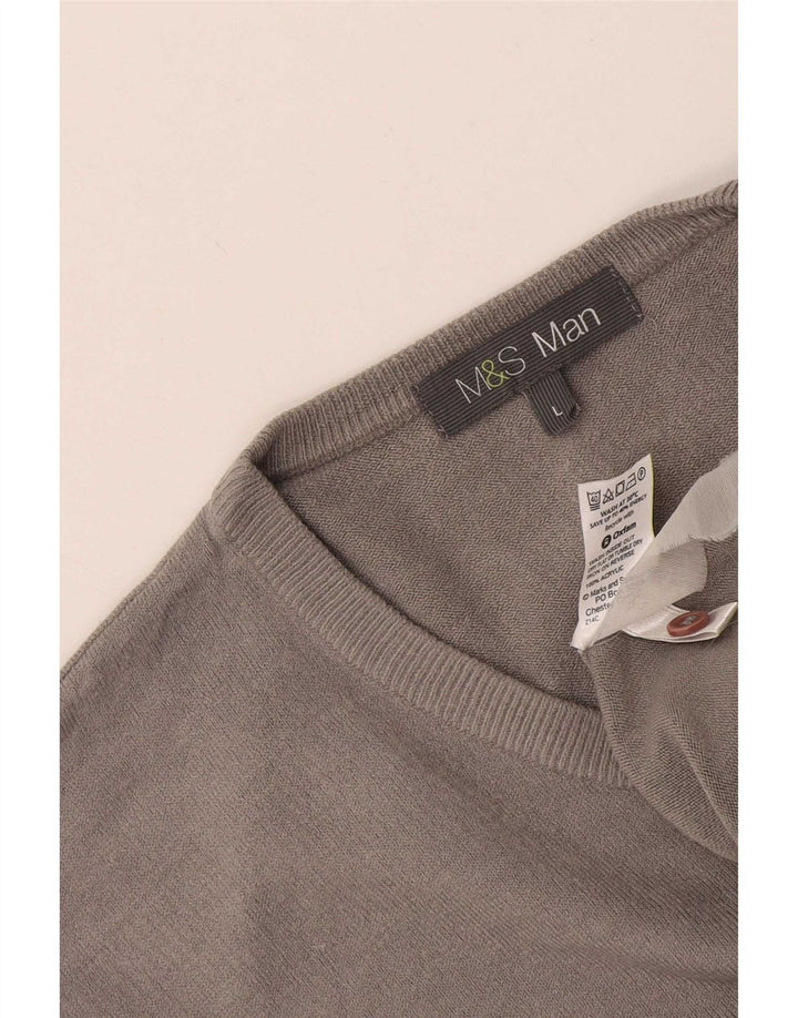 Marks & Spencer Mens V-Neck Jumper Sweater Large Grey Acrylic