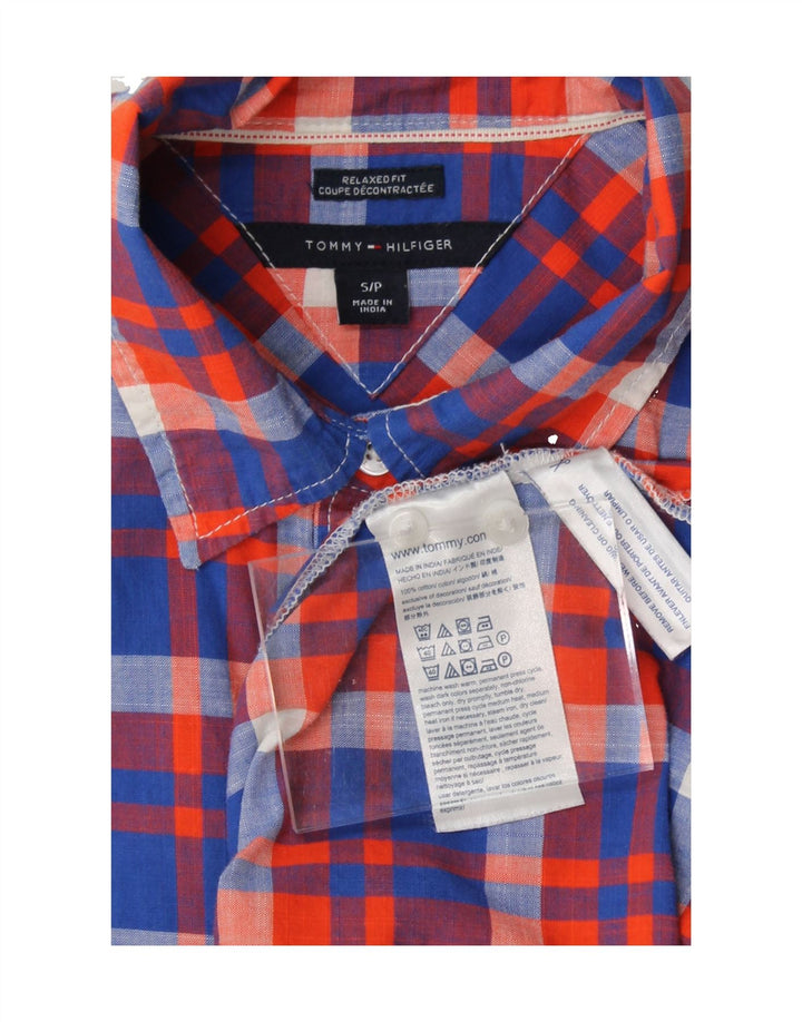 TOMMY HILFIGER Womens Relaxed Fit Pullover Shirt UK 10 Small Blue Check Vintage Tommy Hilfiger and Second-Hand Tommy Hilfiger from Messina Hembry 