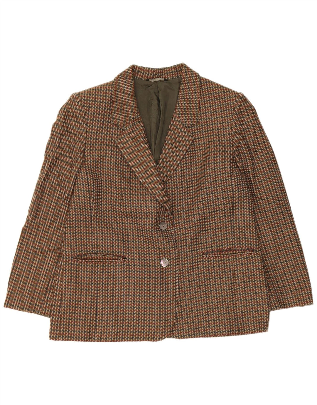 Vintage Womens 2 Button Blazer Jacket UK 14 Medium Green Houndstooth