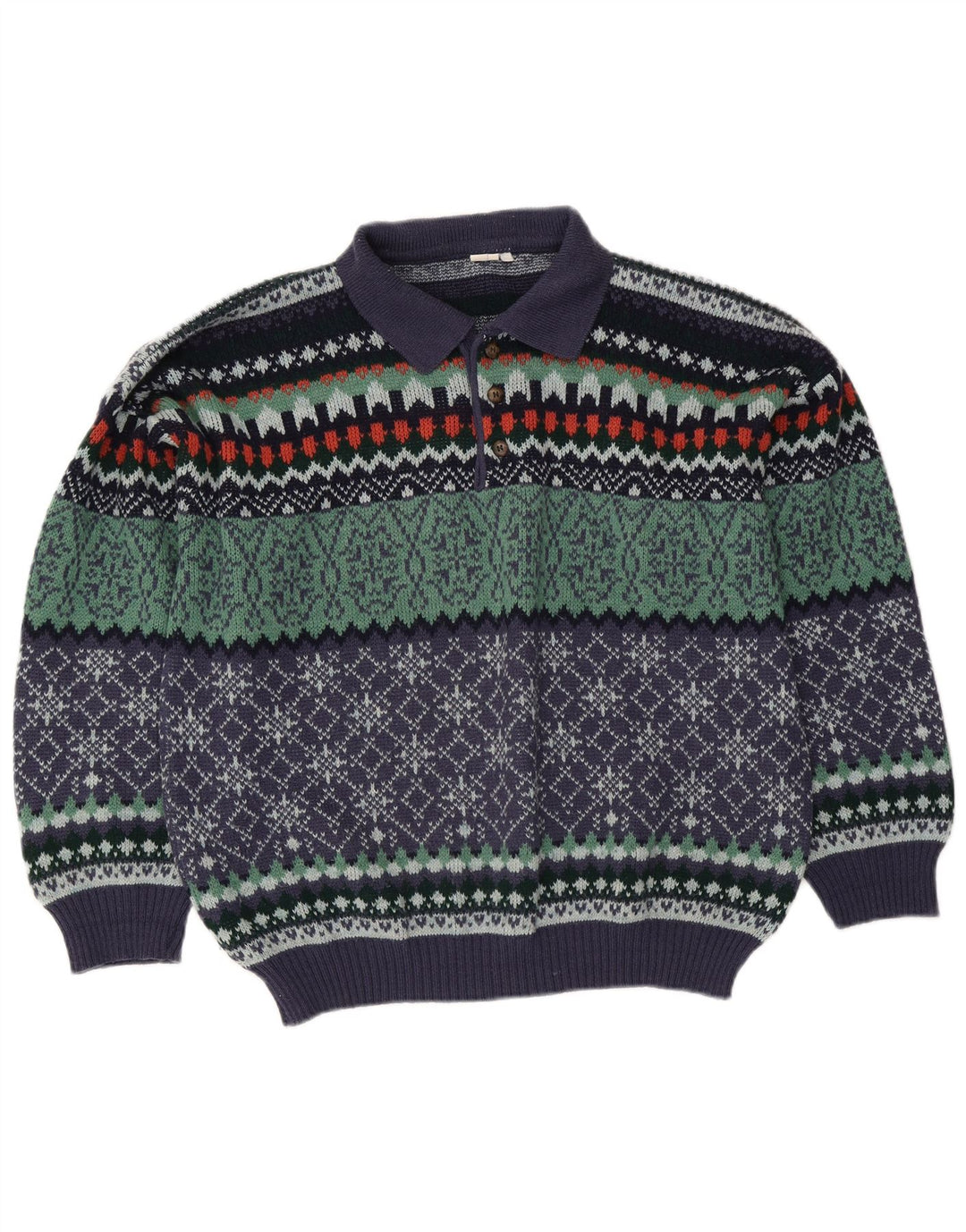 Vintage Mens Polo Neck Jumper Sweater IT 50 Medium Multicoloured Fair Isle