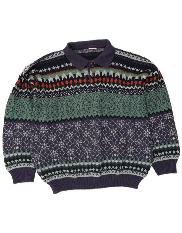 Vintage Mens Polo Neck Jumper Sweater IT 50 Medium Multicoloured Fair Isle