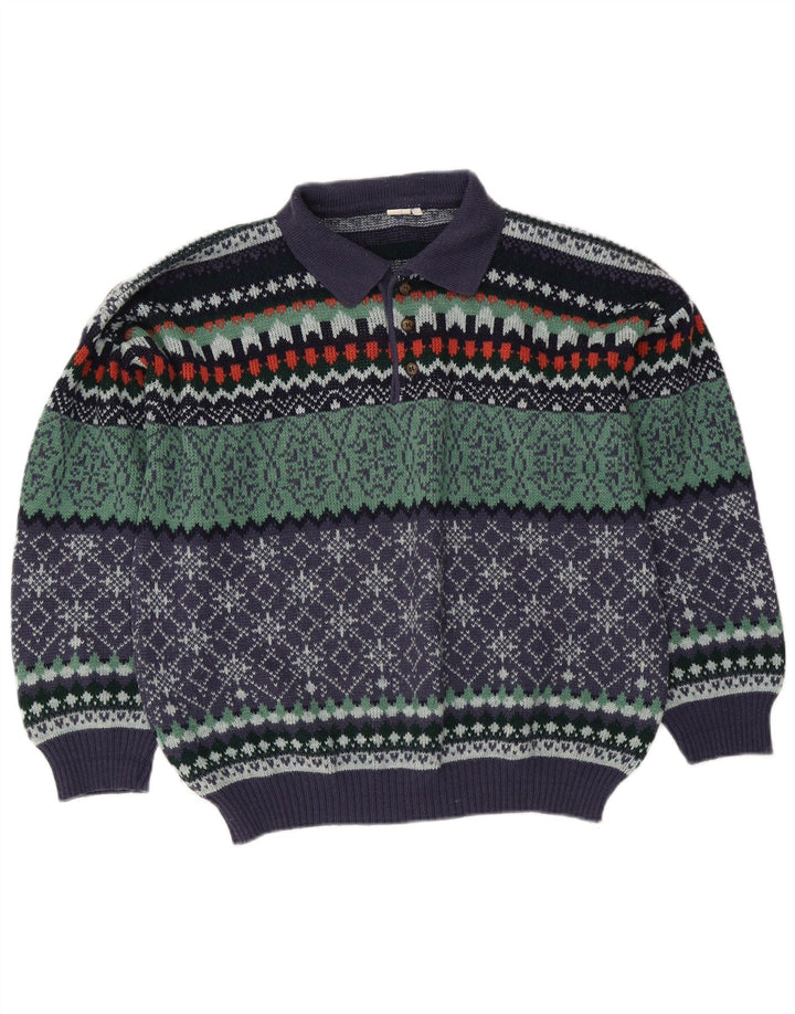 Vintage Mens Polo Neck Jumper Sweater IT 50 Medium Multicoloured Fair Isle