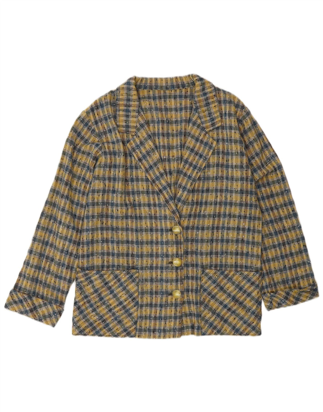 VINTAGE Womens 3 Button Blazer Jacket UK 14 Medium Yellow Check